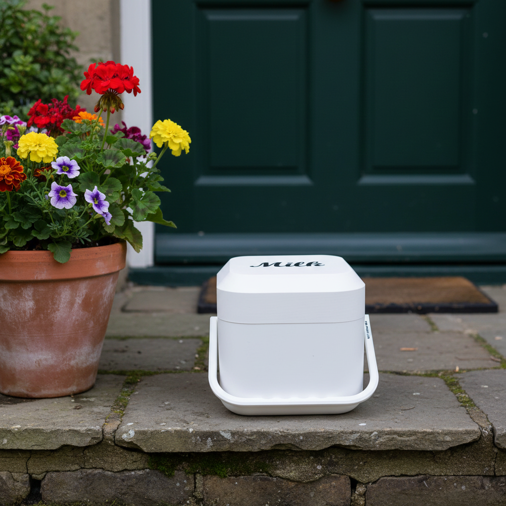 Milk Bottle Carrier with Lid for Doorstep Deliveries – Holds 4 Glass Pint Bottles